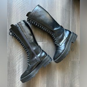 Black leather ZARA platform combat style boots